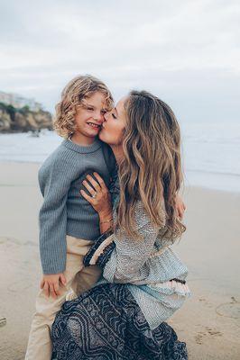 mother and son at the beach