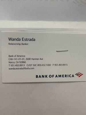 The best banking experience I've had was provided by the AMAZING Wanda Estrada!