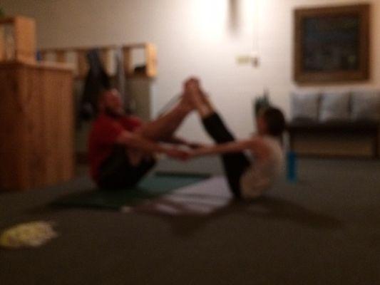 My husband and I during couples yoga!