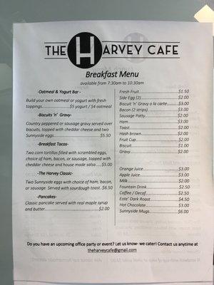 Breakfast menu