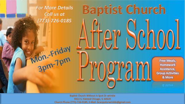 Baptist Church After School Program (Free to all Children) Mon-Friday 3:00 pm-6:30 pm