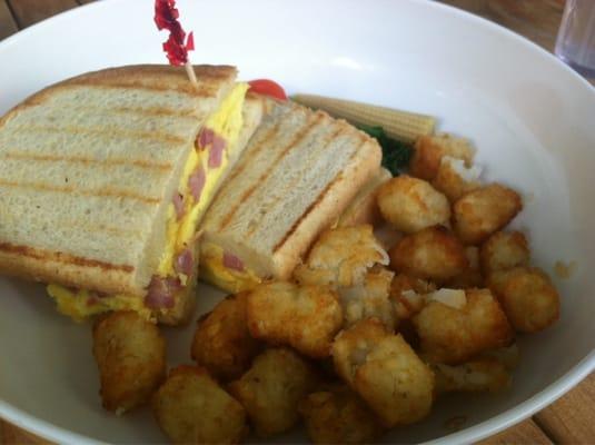 Ham and cheddar egg sandwich $10