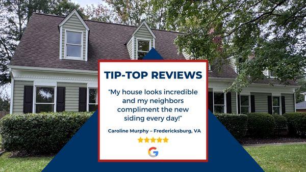 Google review of a RETEX siding replacement project in Fredericksburg, VA.