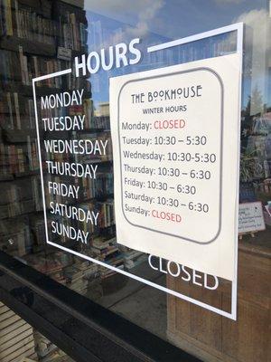 Winter Hours. Check FB and IG for latest greatest happenings. Bookhousecp.