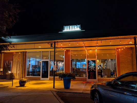 Outside storefront shot of Jujube restaurant, located in the Glen-Lennox Shopping Center. I took this picture on November 12, 2021.