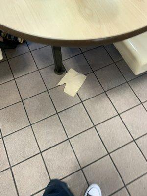 Napkins on floor