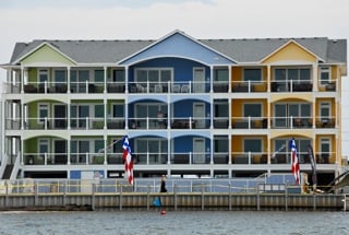 The back decks on the Waves Village Condos