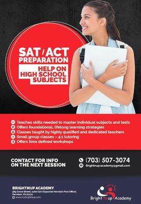 Comprehensive SAT/ACT prep. Only 3-4 students in a class. Many students scored above 1550 in the new SAT.