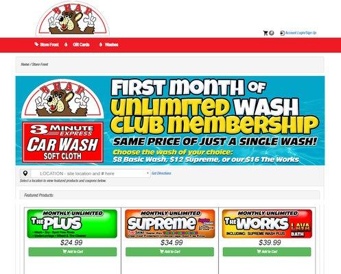 Unlimited Wash Club New members....JOIN TODAY AND RECEIVE YOUR FIRST MONTH FOR THE PRICE OF A SINGE WASH: $8, $12, OR $16.