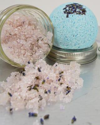 Handmade face and body scrub & bath bomb by Bash Beauty