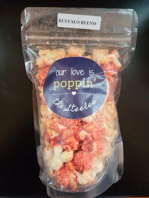 Individual popcorn favors with our personalized stickers- all bags came labeled with their flavor from Nav's.