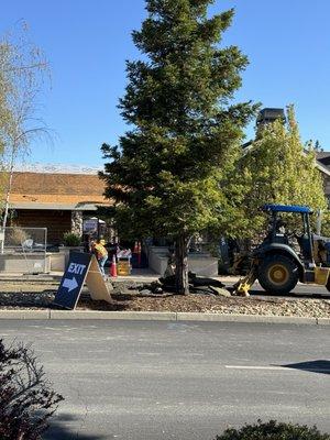 They are digging up the concrete in front of the clubhouse.