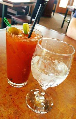 A spicy bloody and some water.