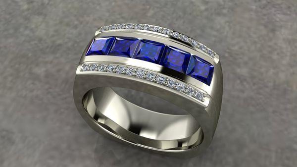 Gents 14kw sapphire and diamond ring.