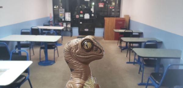 Bob the Raptor says "Nice Dining Room!"