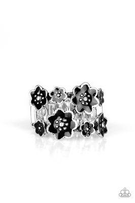 $5.00 Black Flower Stretchy Ring Sizes 5-11