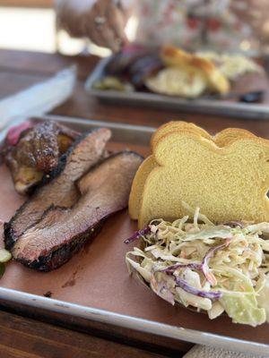 2 meat and 2 sides - brisket and chicken with coleslaw and macaroni and cheese