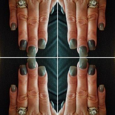 Grey, black and sparkle gel nails by Alexandria Estrada - IN LOVE with these!!