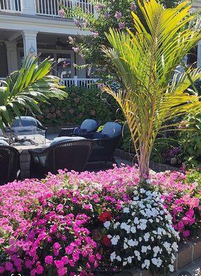 Beautiful outdoor event space.  Firepit blooming on a summer day.