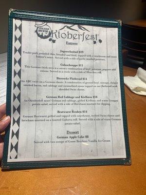 Oktoberfest menu