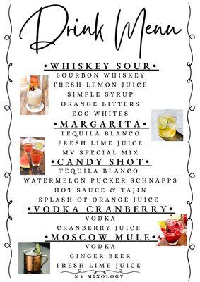 Bar Menu for an amazing quince!