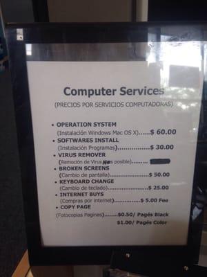 Computer service price list