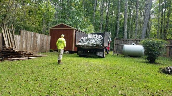 Unloading rocks landscape