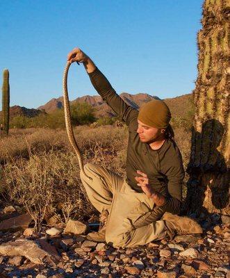 Kevin Newman showing guests his extraordinary talent of snake handling. "Green Mojave" the deadliest rattlesnake in North America.