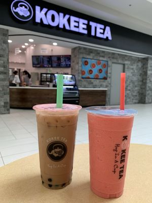 House milk tea & strawberry slushie