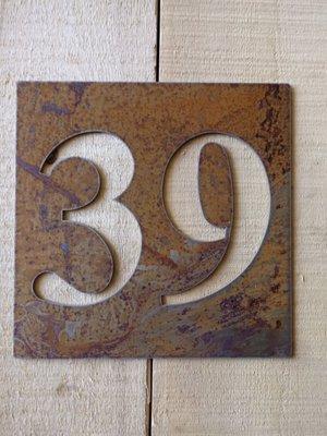 Square rusted steel address sign 8 x 8"