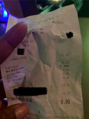 My girls receipt, I paid with cash so didn't get one