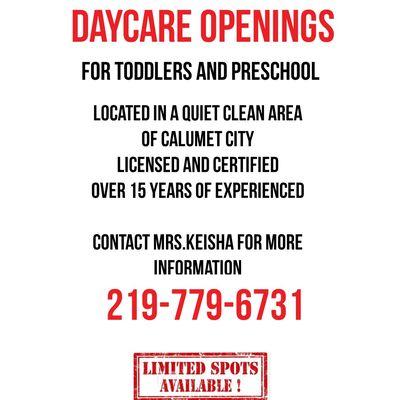 We are now accepting toddlers and preschoolers for the Fall year, hurry spots are limited!!