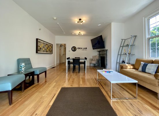 Front entryway, lobby and collaboration station at Idea Lab Digital