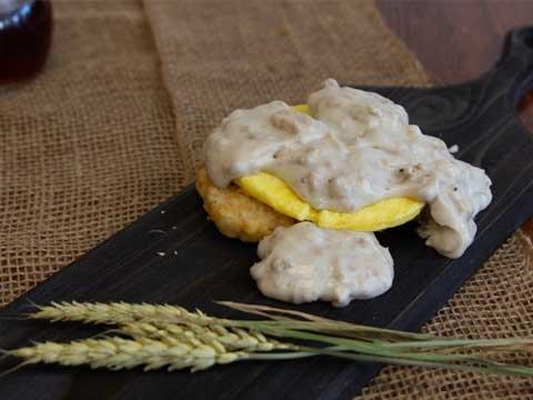 Haystack - hashbrown, grilled egg pattie, and sausage gravy.