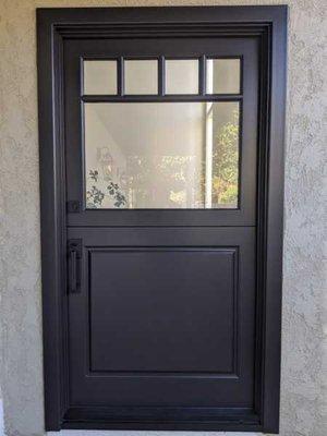 Black dutch door with valance grids
 clear glass
 Raised panel