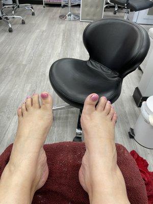 Pedicure nice pink gel polish very happy with service