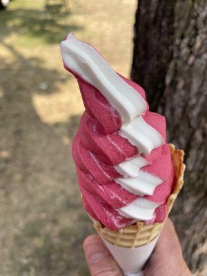 Dole pomegranate and vanilla twist in a waffle cone.