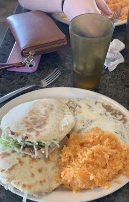 Carne asada gordita, rice & beans.