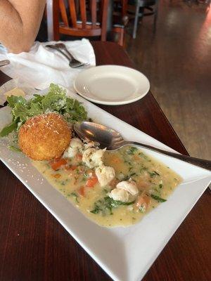 Polenta and garlic shrimp appetizer