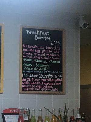 Breakfast burrito menu