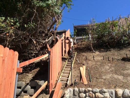 Metal posts during construction