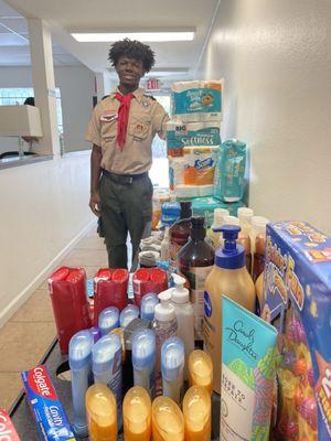 Eagle Scout KB with his donations to CH. Awesome job!