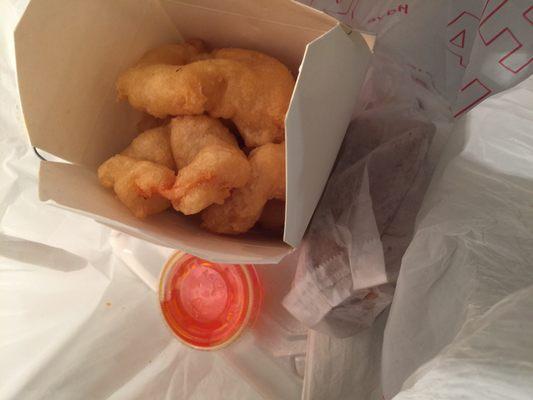 I ordered fried shrimp and instead of putting them in a big enough container they bagged it up like this !