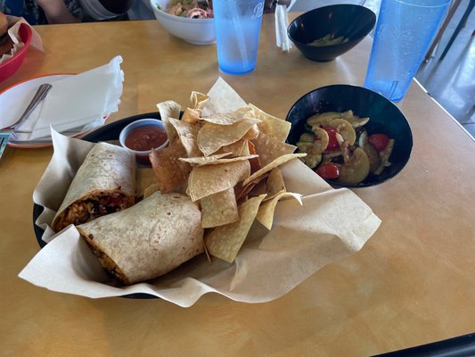 Chicken burrito w/ side of roasted veggies