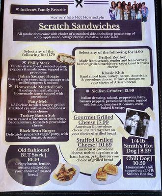 Sandwich menu