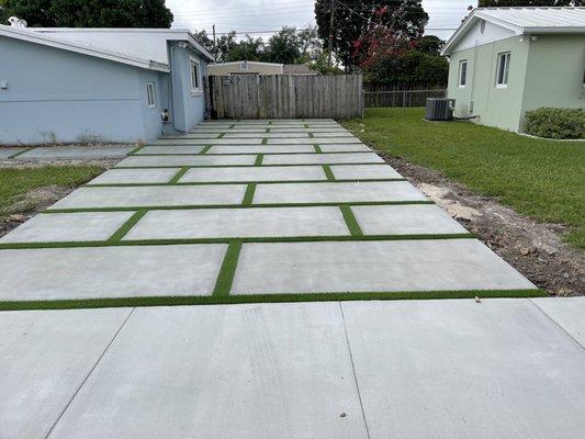 New Driveway With Artificial Turf