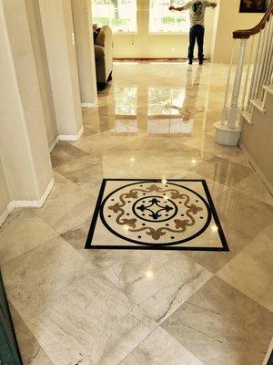 Marble installation with medallion insert