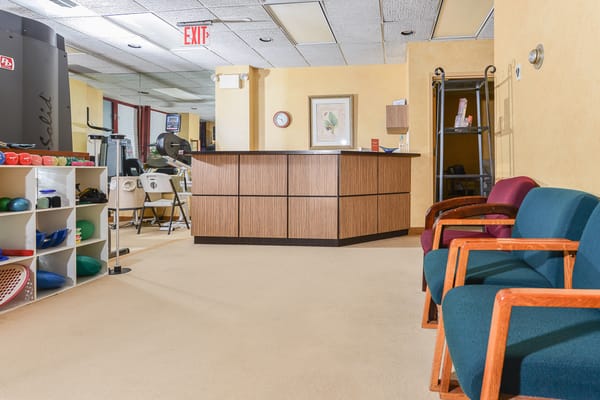 Waiting and reception area, Atom Physical Therapy office.