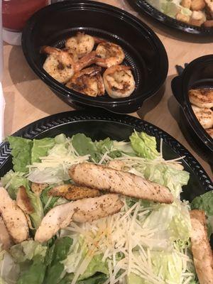 Chicken caeser salad and blackened shrimp