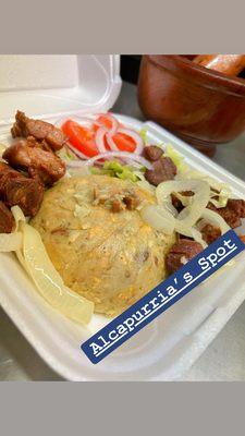 Mofongo con carne frita